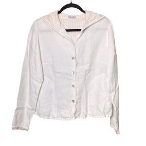 Russ Berens Malibu 100% linen hooded button top blouse shirt size smal